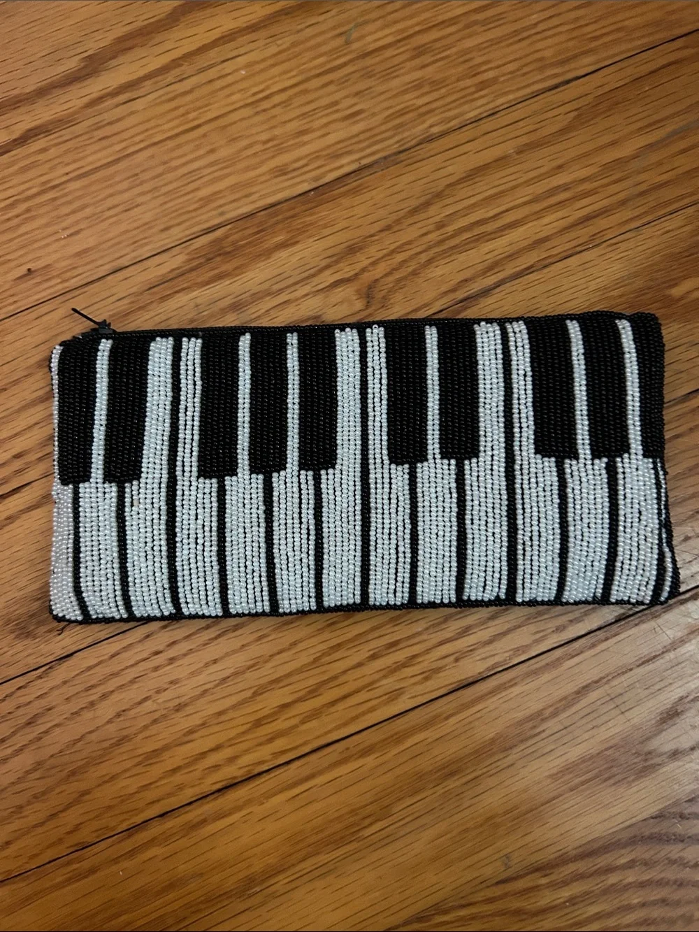 Beaded Piano Key Zip Clutch - Black & White